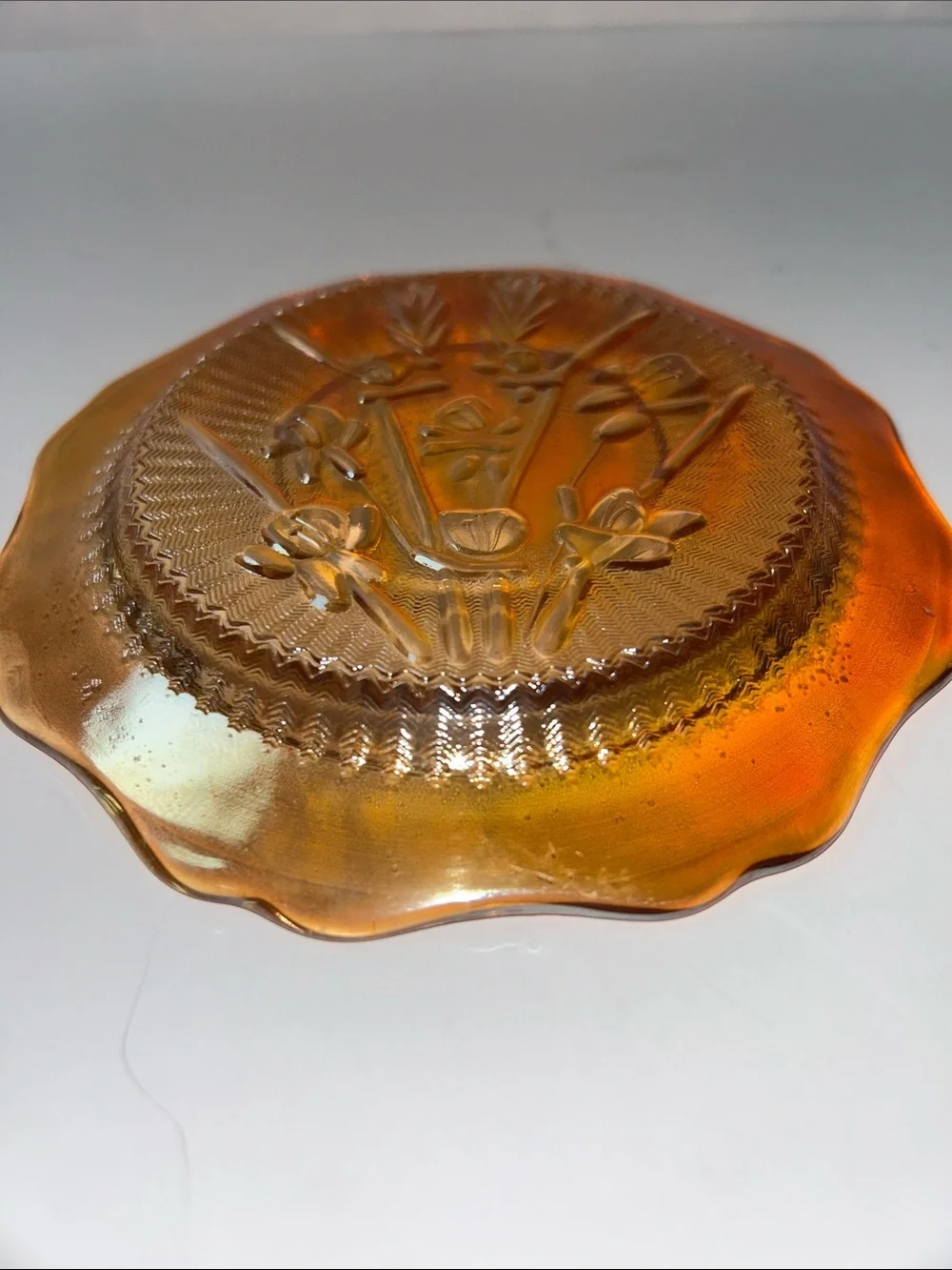 Jeannette Glass Company saucer or dessert plate in Iris and Herringbone pattern